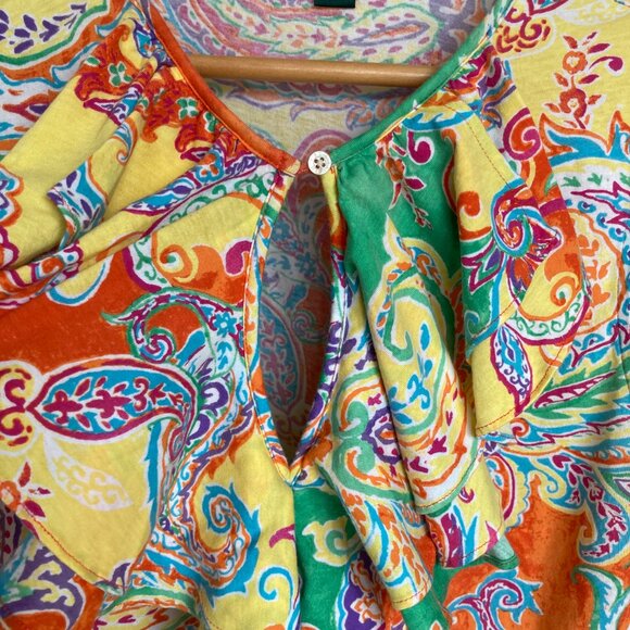 Lauren Ralph Lauren Orange Paisley sleeveless top keyhole front size M EUC - Picture 3 of 8